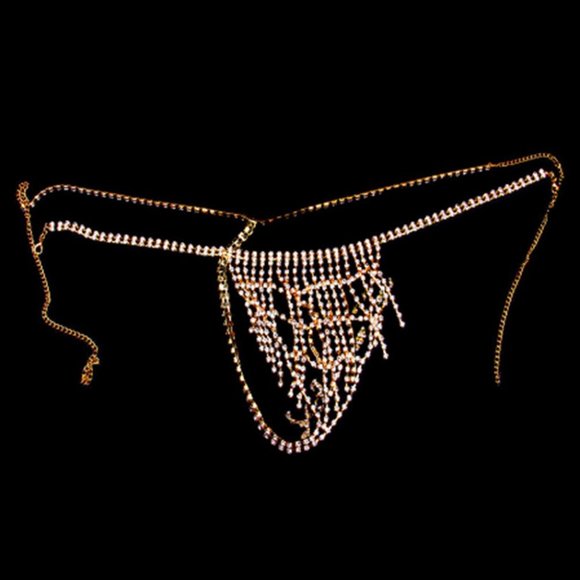 Crystal Lingerie Thong Panties Body Chain Bra Body Jewelry Rhinestone Underwear - Picture 6 of 6